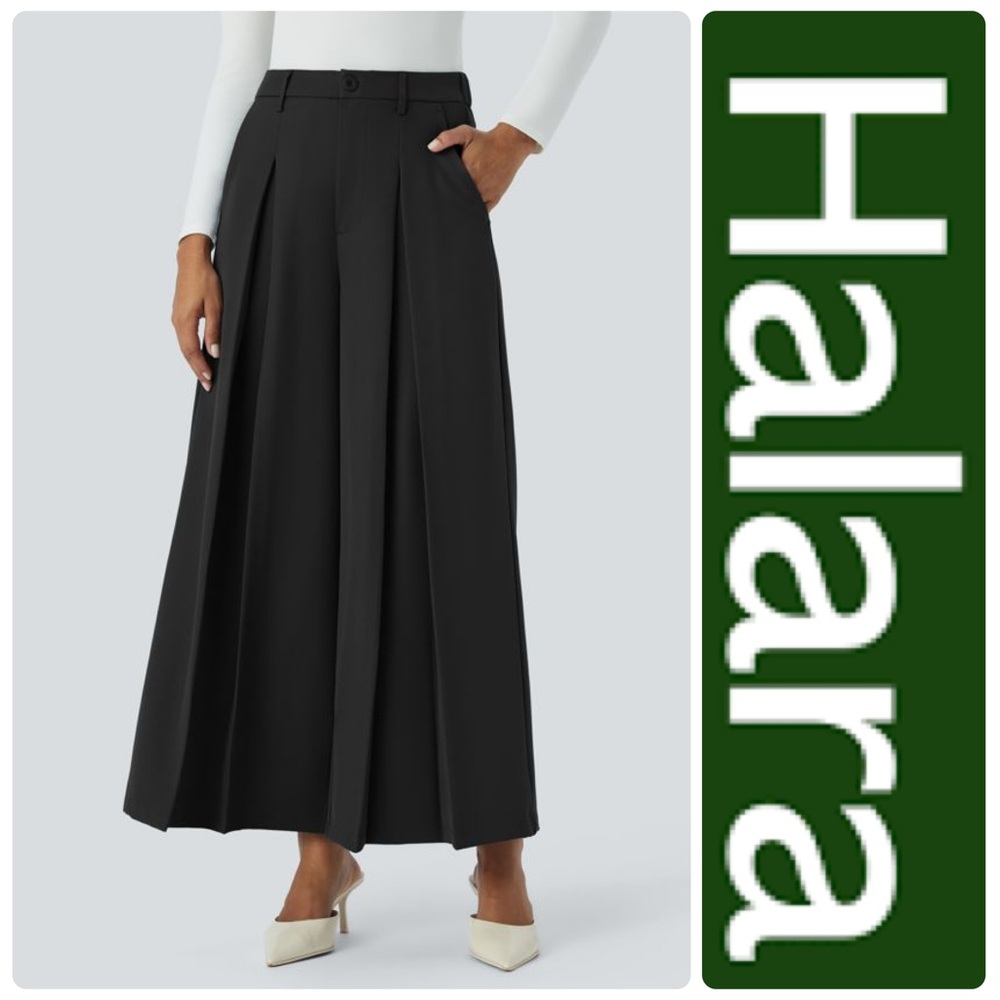 HALARA Black Women's High Waisted Pocket Pleated
Wide Leg Work Culottes